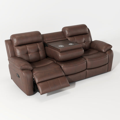 Genuine Non Power Reclining Sofa With Drop Down Table, Stainless Steel Cupholders And Magazine Bag Home Essentials