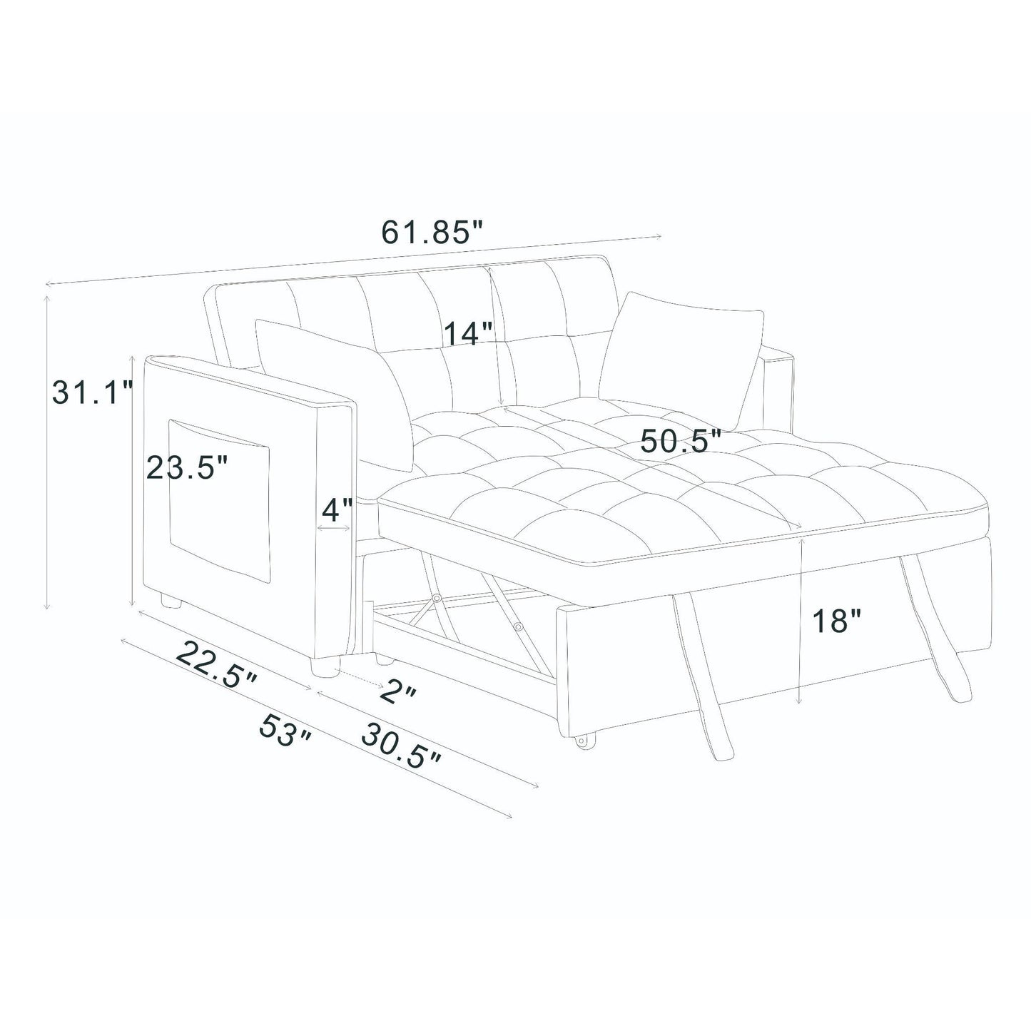 Sienna - Tufted Convertible Sleeper Sofa With Chaise - Gray The Soft House