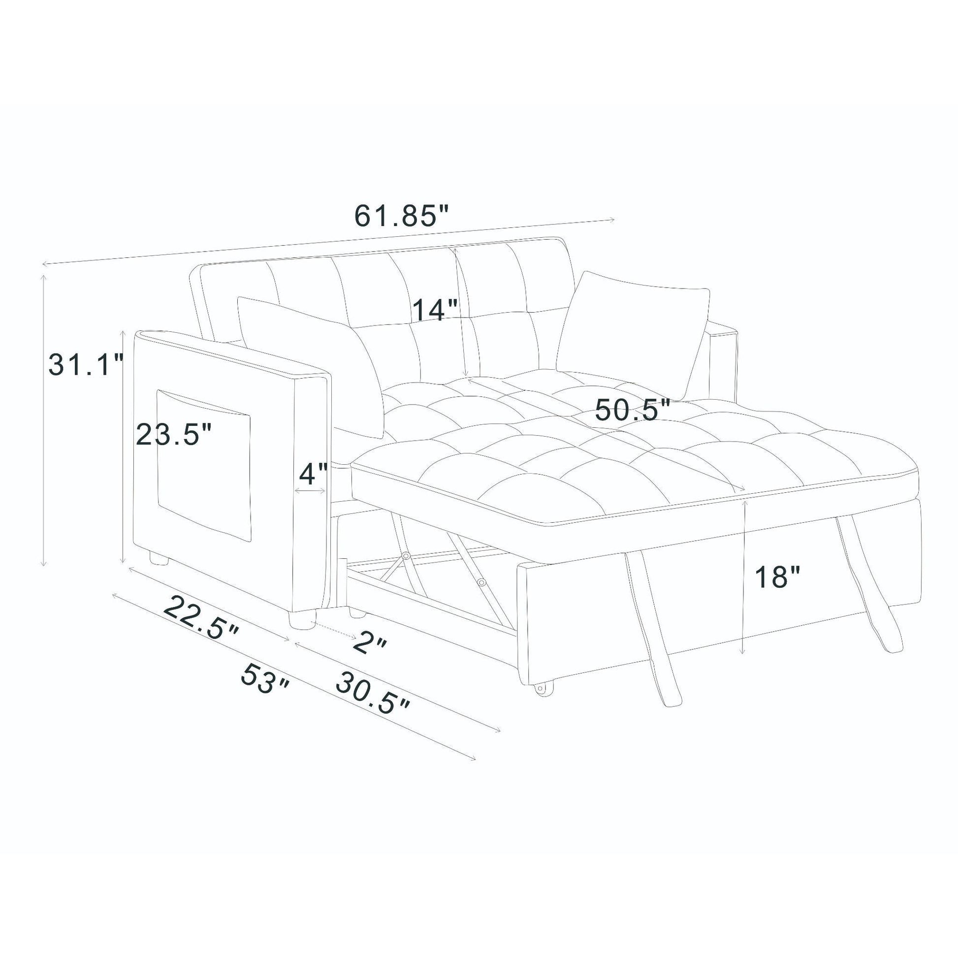 Sienna - Tufted Convertible Sleeper Sofa With Chaise - Gray The Soft House