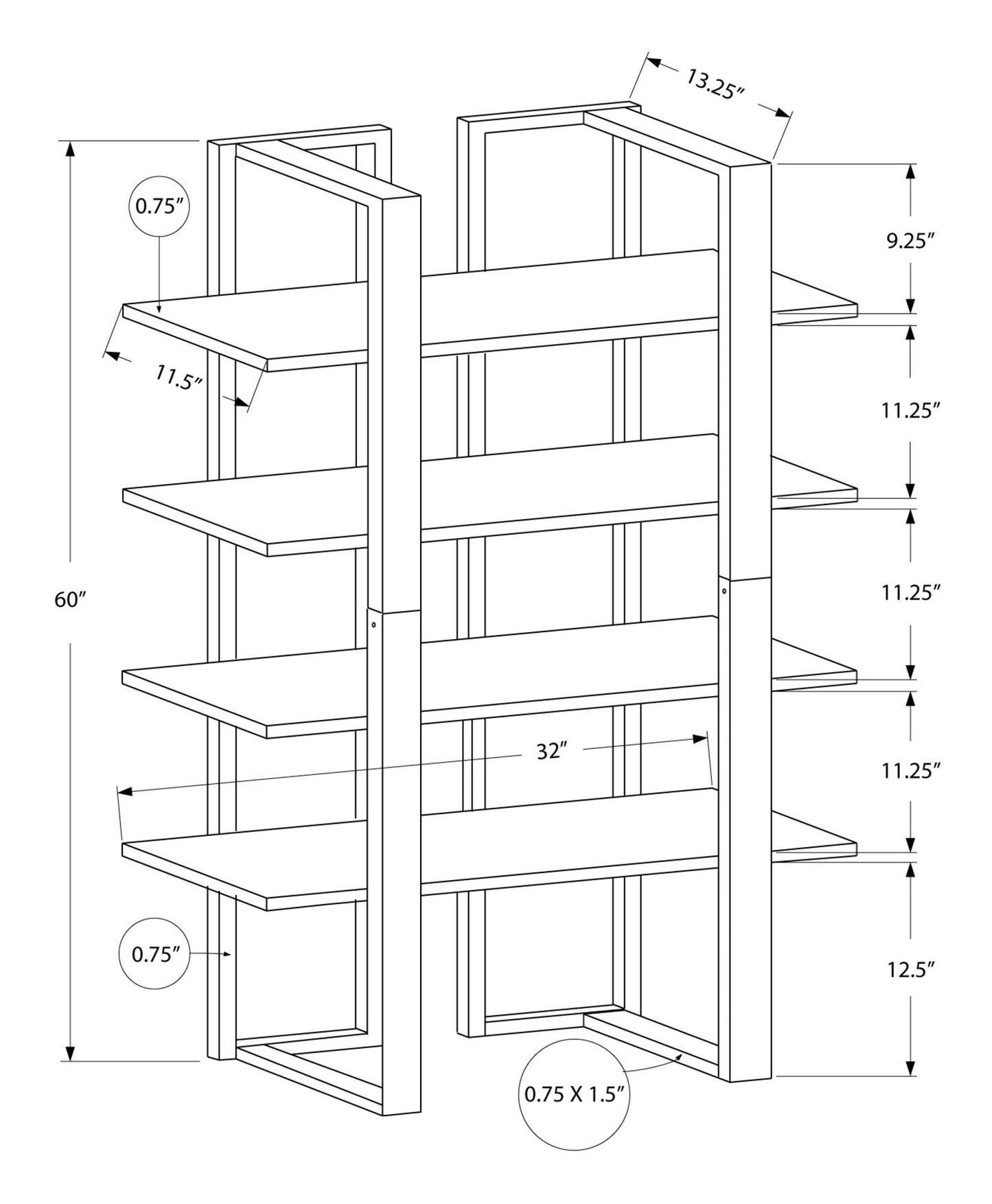 Bookshelf, Bookcase, Etagere, 4 Tier, Office, Contemporary & Modern 8th Street
