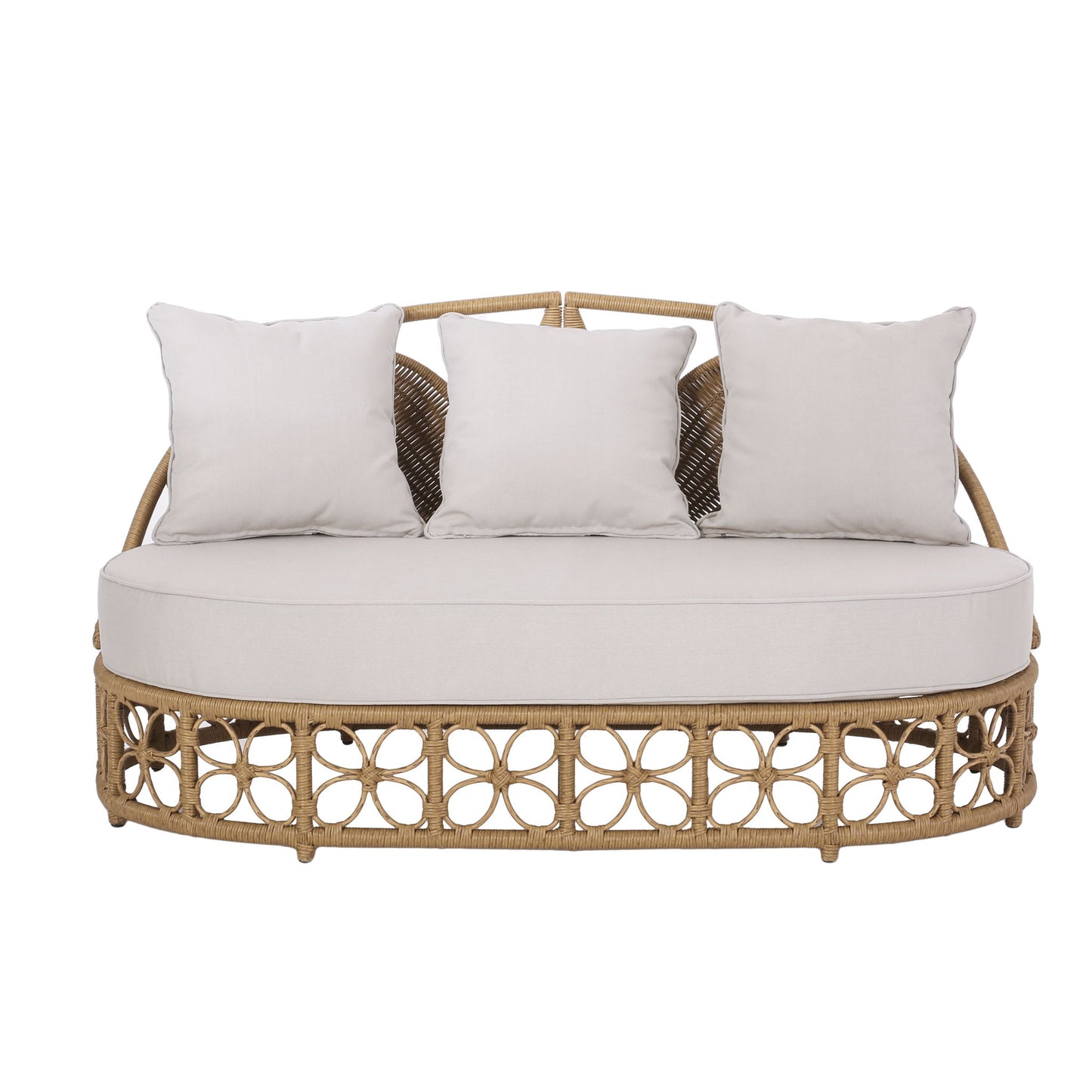 Outdoor Wicker Daybed With Pillows - Light Brown / Beige Noble House