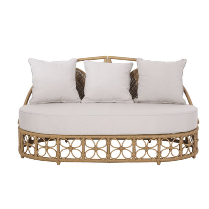 Outdoor Wicker Daybed With Pillows - Light Brown / Beige Noble House