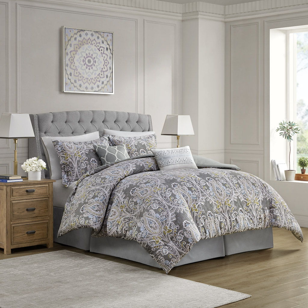 Hallie - Queen 6 Piece Comforter Set - Gray Harbor House