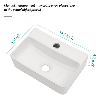 Ceramic Rectangle Wall Mount Bathroom Sink With Single Faucet Hole Daily Nest
