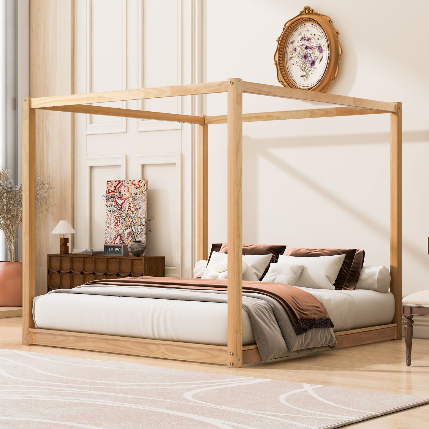 Wood Canopy Platform Bed With Support Legs And Airflow Slats Hearth and Haven