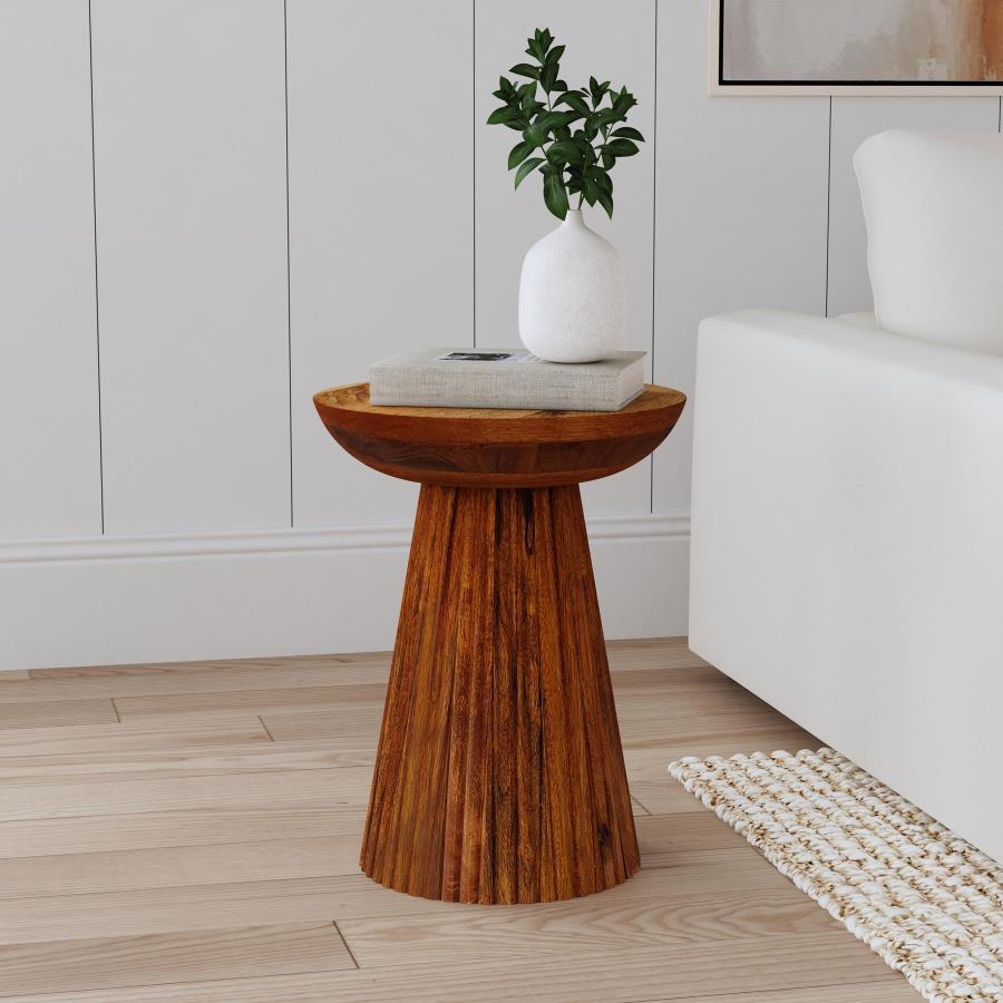 Aureo - Round Solid Wood Accent Side Table - Wild Honey - Snoozhouse