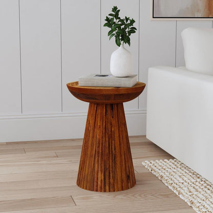 Aureo - Round Solid Wood Accent Side Table - Wild Honey - Snoozhouse