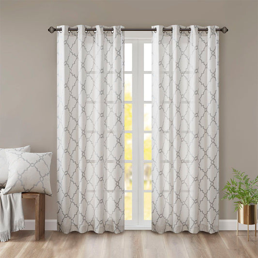 Saratoga - 63" Fretwork Print Grommet Top Window Curtain - Ivory Madison Park