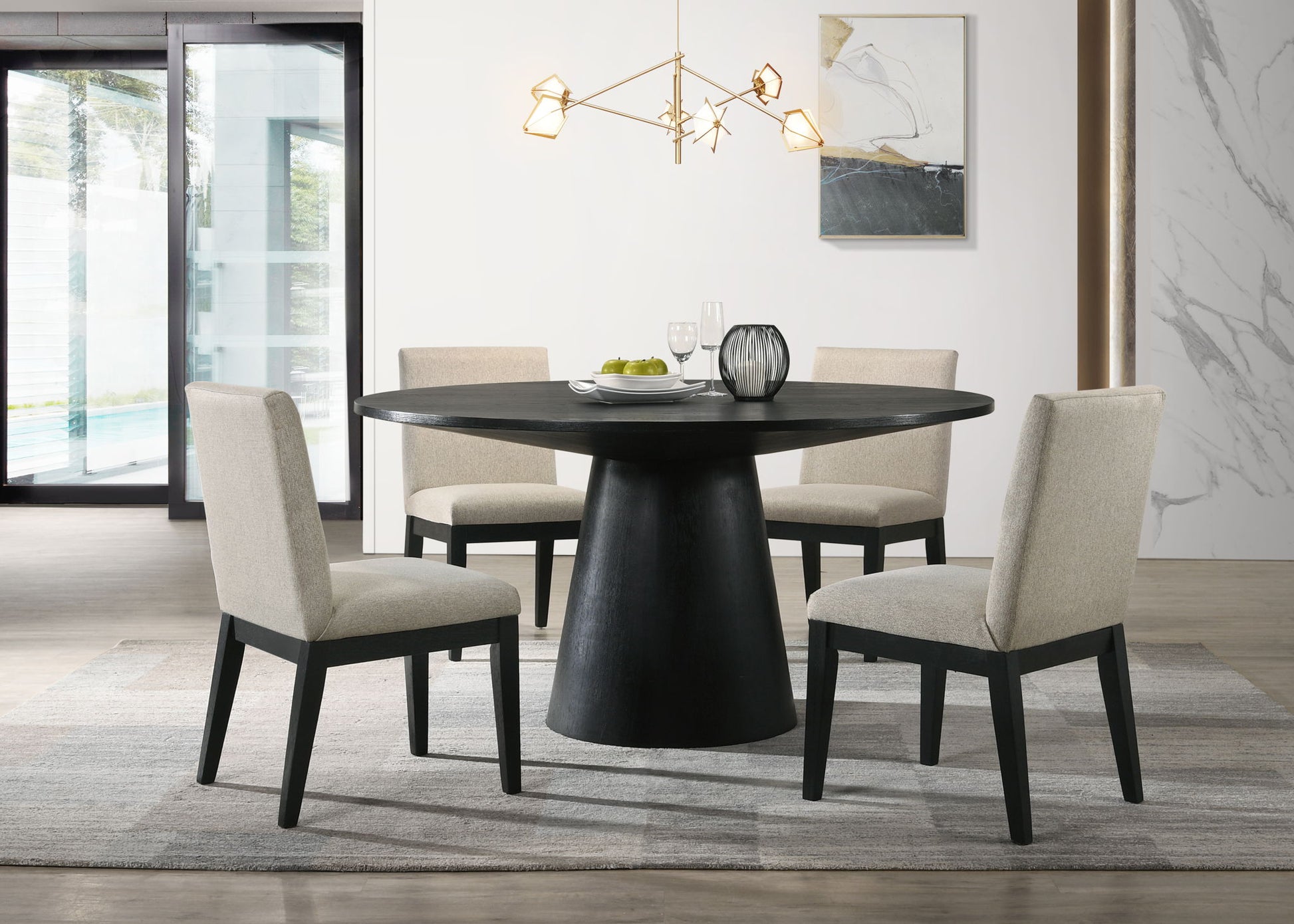 Jasper - Wide Contemporary Round Dining Table Set Lilola Home