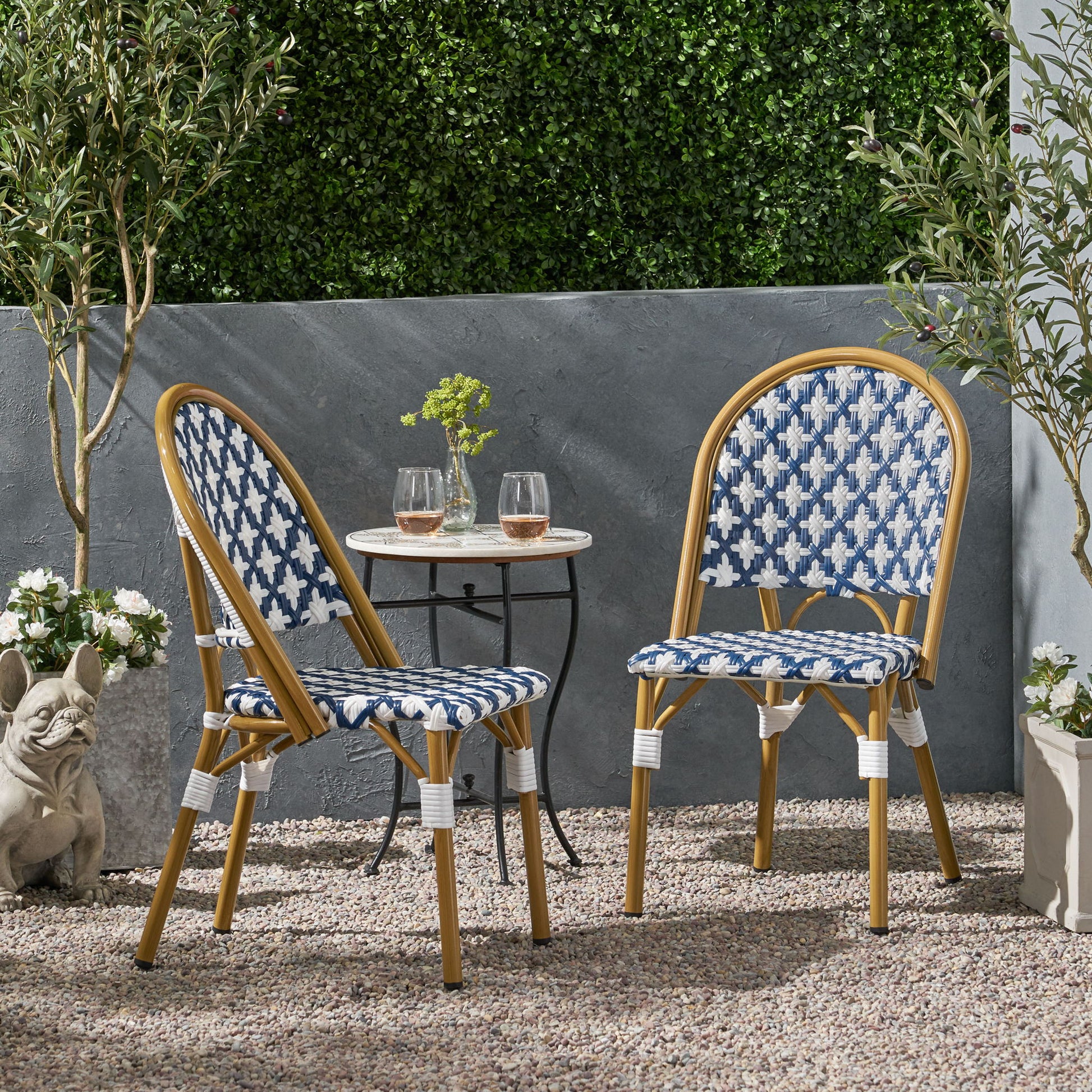 Chic French Bistro Chair With Durable Rattan And Aluminum Frame Noble House