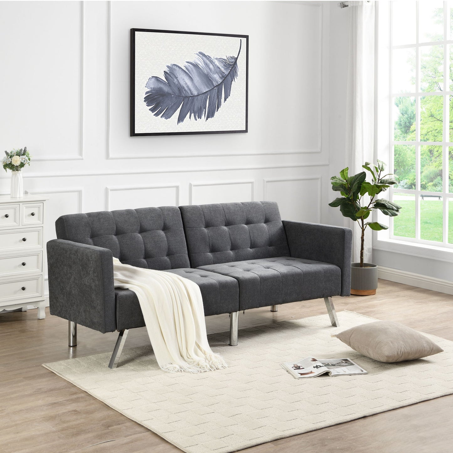 Futon Sofa Bed Convertible Folding Lounge Couch, Armrests Home Essentials