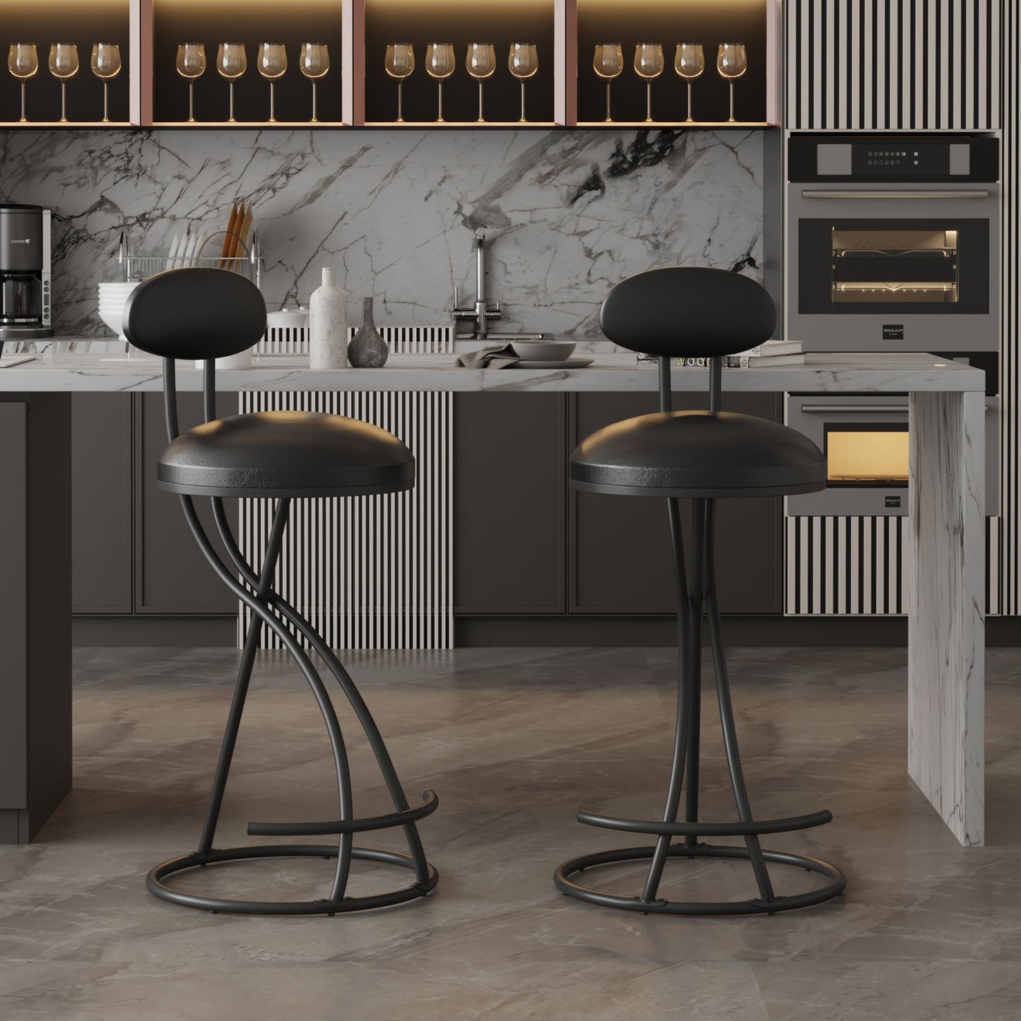 Bar Stools Upholstered Counter Height Barstools For Kitchen Island Modern PU Leather Dining Chairs With Footrest (Set of 2) Home Essentials