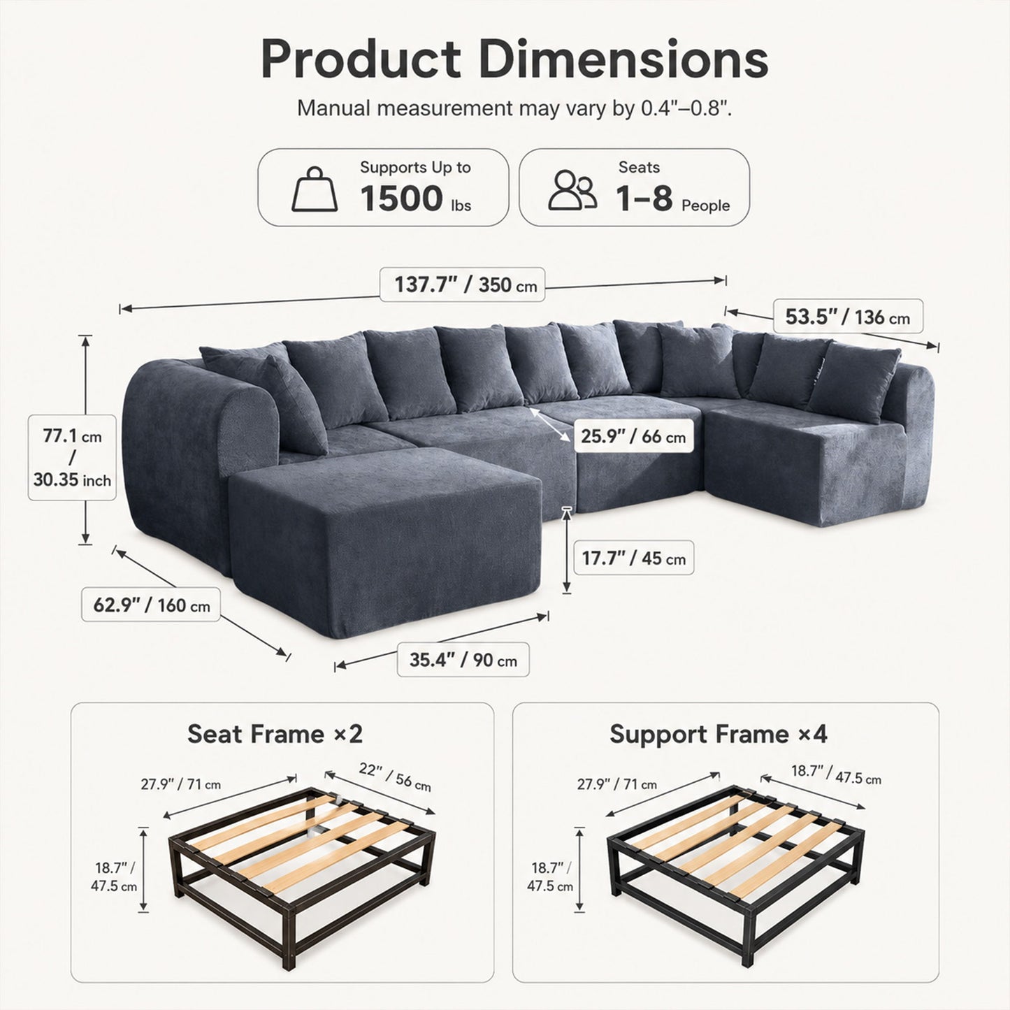 8 Seater U-Shaped Couch With Ottoman Home Essentials