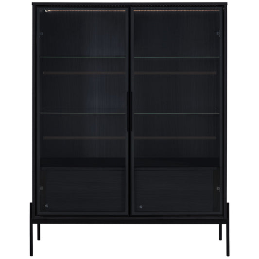 Modern Minimalist Style LED Curio Cabinet With Tempered Glass Door, Metal Legs Hearth and Haven