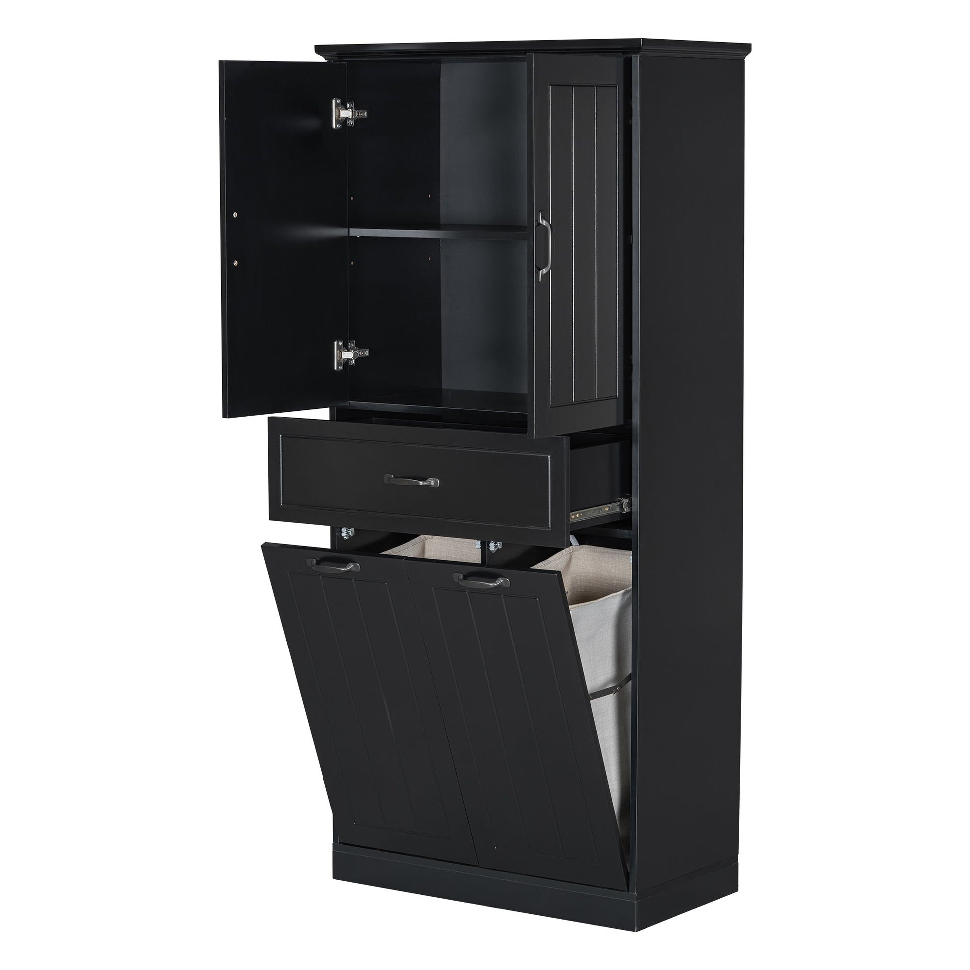 Modern Bathroom Storage Cabinet With Two Laundry Baskets, One Drawer, Adjustable Shelf Noble House