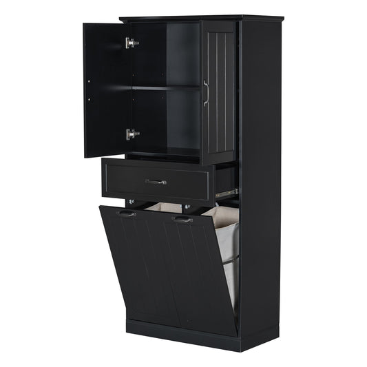 Modern Bathroom Storage Cabinet With Two Laundry Baskets, One Drawer, Adjustable Shelf Noble House