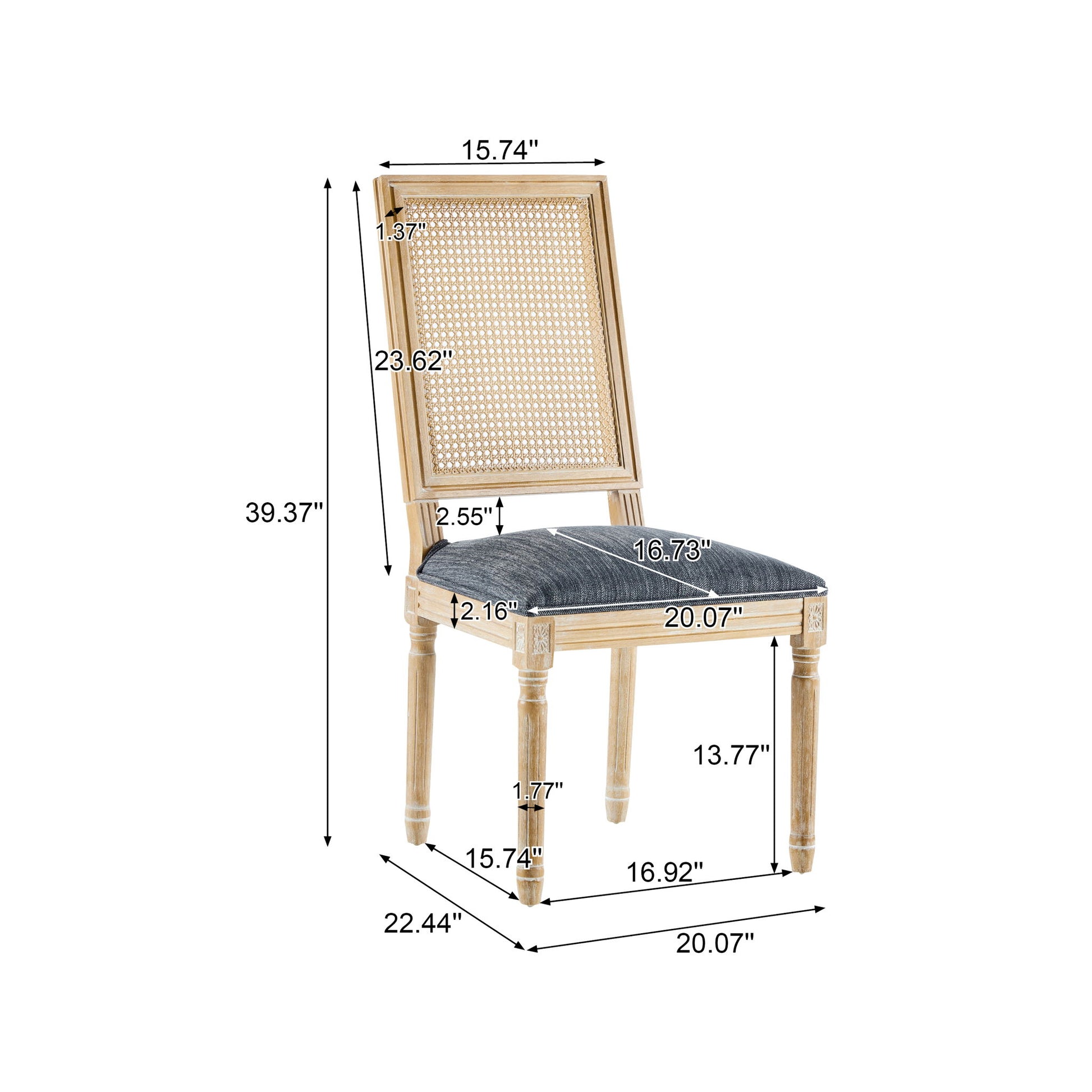 French Country Dining Chair With Rectangular Cane Backrest And Smooth Upholstered Seating Noble House