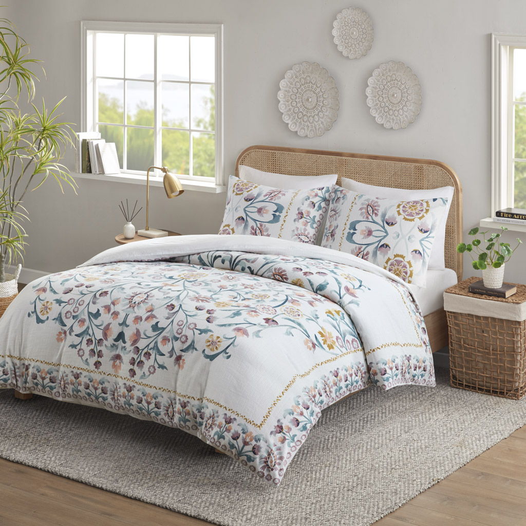 Gemma - 3 Piece Floral Duvet Cover Set - White/Multi