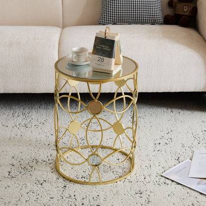 Modern Side Table With Mirror Top And Metal Frame - Gold / Clear Noble House