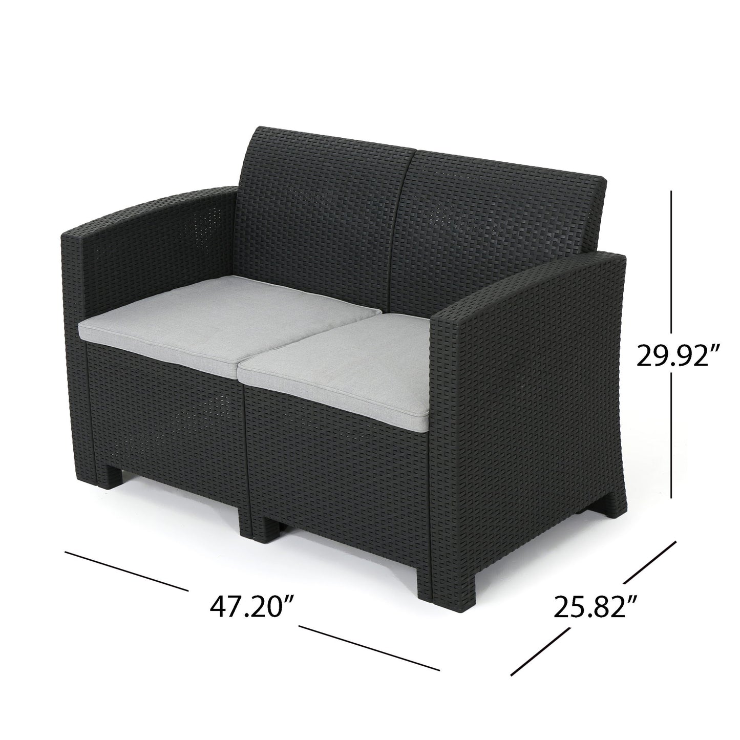 Zephyra - Outdoor 4 Piece Faux Wicker Rattan Chat Set With Water Resistant Cushions - Gray Noble House