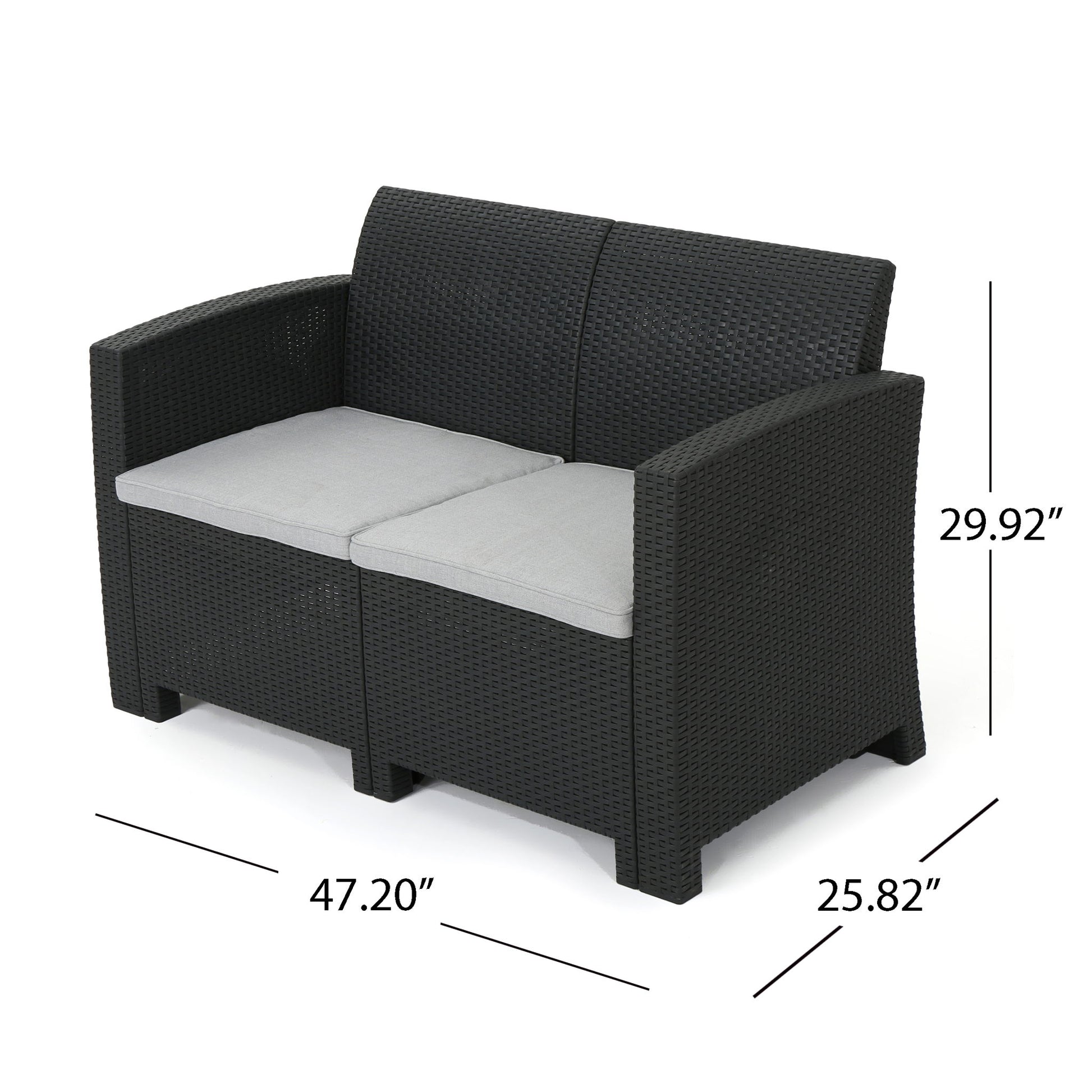 Zephyra - Outdoor 4 Piece Faux Wicker Rattan Chat Set With Water Resistant Cushions - Gray Noble House