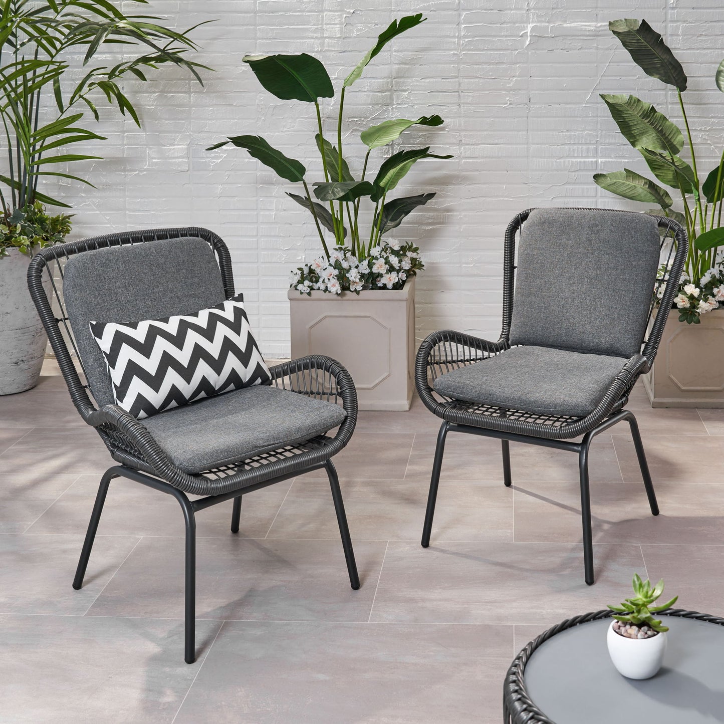 Outdoor Wicker Club Chair With Cushions (Set of 2) Noble House