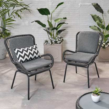 Outdoor Wicker Club Chair With Cushions (Set of 2) Noble House