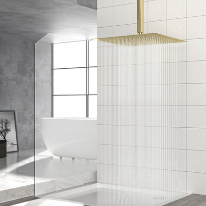 16" Square Rainfall Shower Head Fixed Wall Mount With Full Body Coverage & Self Cleaning Silicone Nozzles Daily Nest
