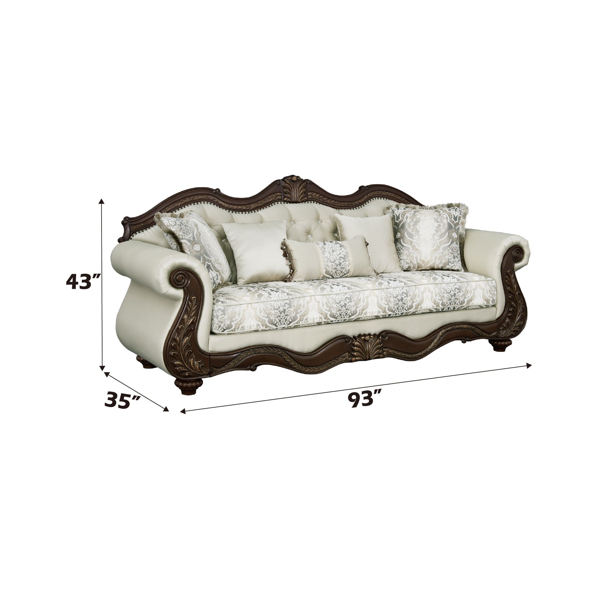 Pierce - Sofa With 5 Pillows - Beige / Cherry Acme