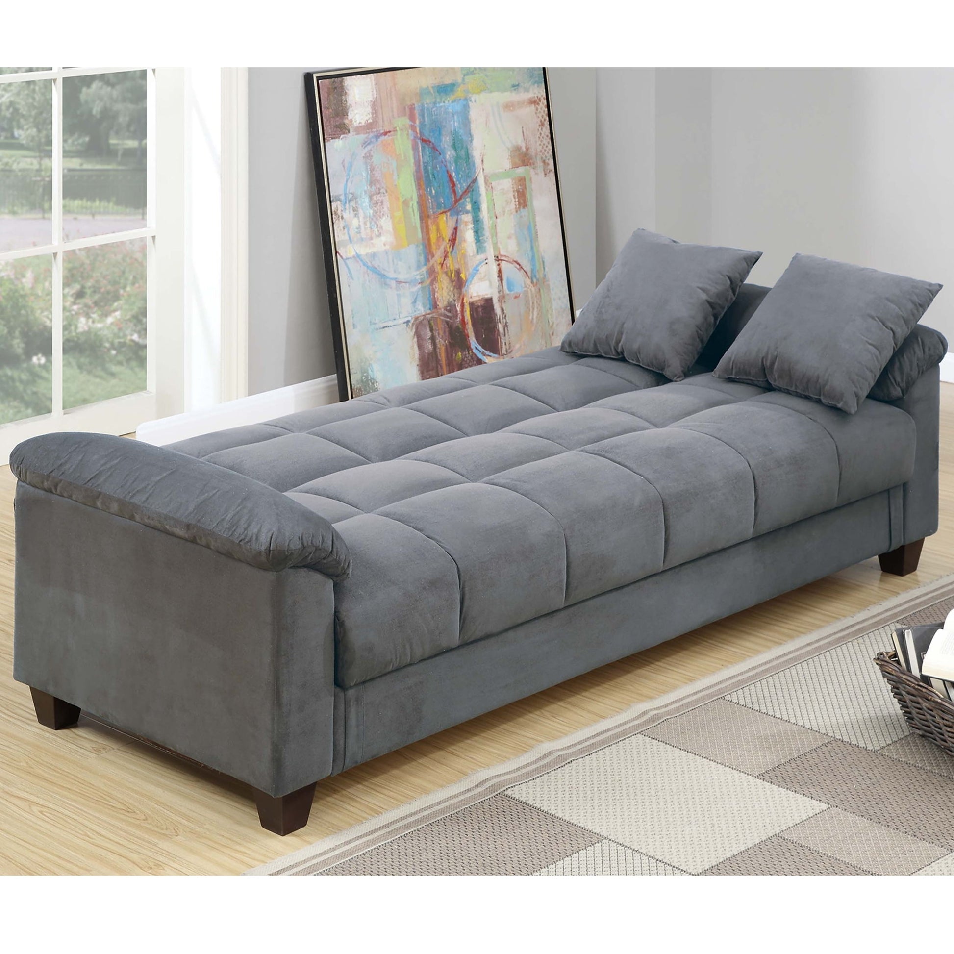Adjustable Sofa With Hidden Storage And USB Port, Plush Cube Pattern Couch With Pillows - Gray Home Essentials