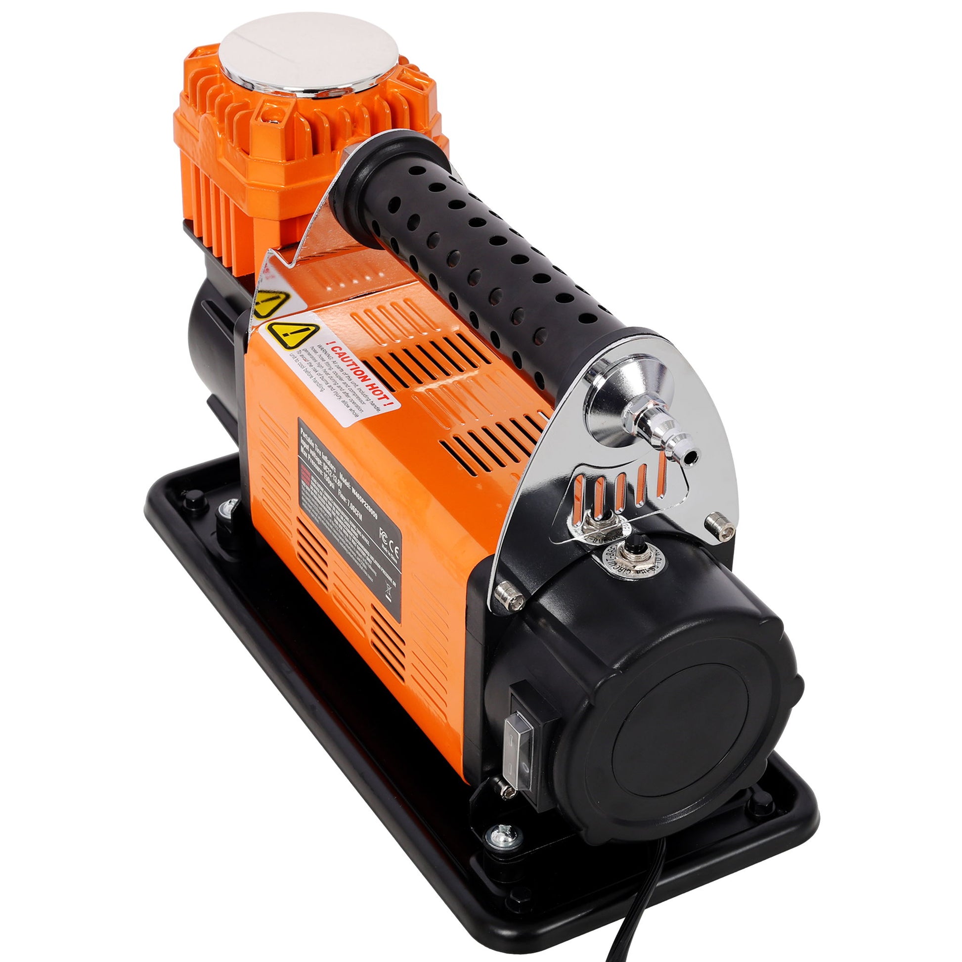 Heavy Duty 12V Air Compressor, Tire Inflator With Pressure Gauge, Compact Size - Black / Orange Daily Nest