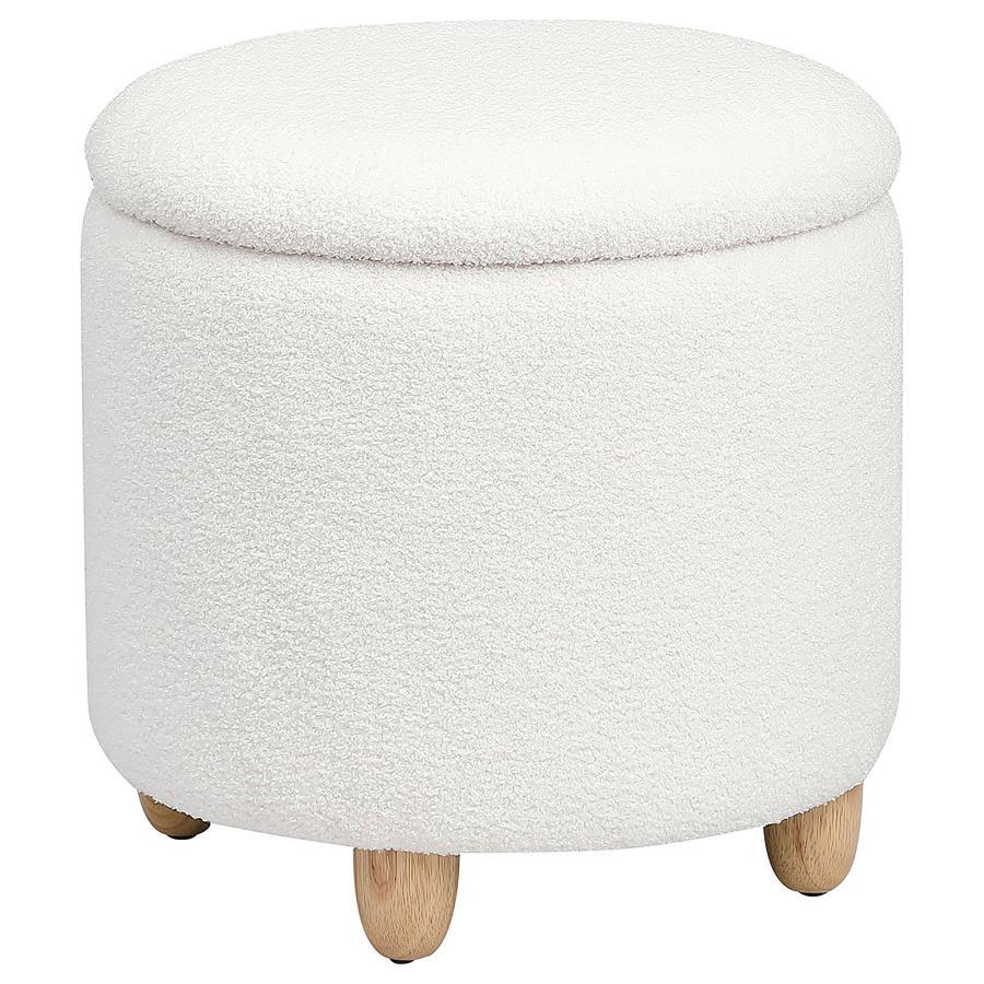 Valia - Faux Sheepskin Upholstered Round Storage Ottoman Coaster Fine Furniture