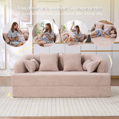 Foldable Sofa Bed, Boneless Couch Convertible Sleeper With 4 Pillows Home Essentials