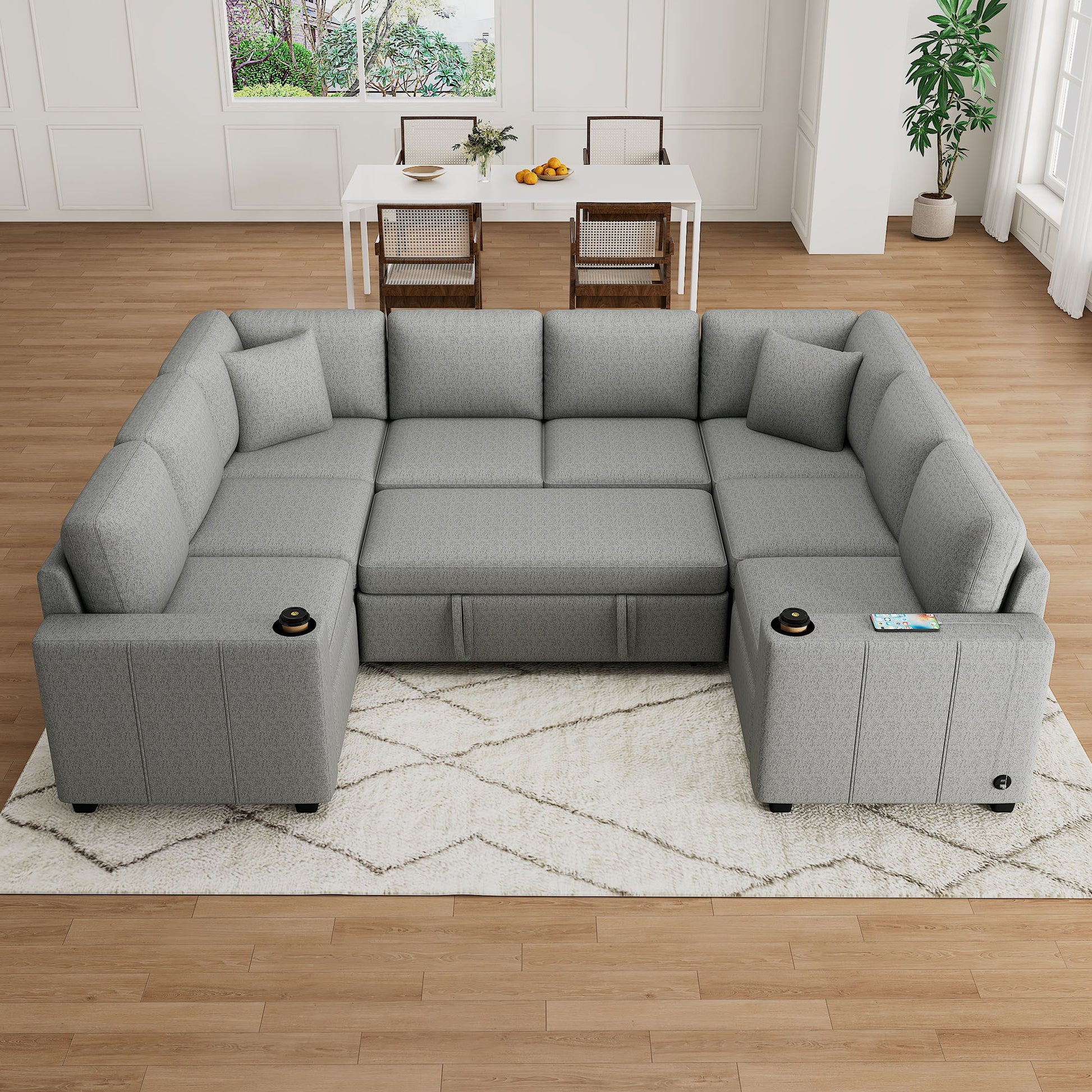 Convertible U-Shaped Sectional Sofa With Pull-Out Bed Hearth and Haven