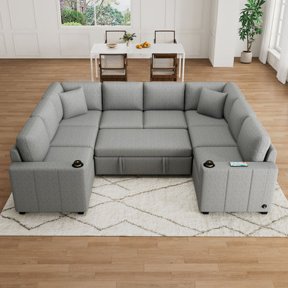 Convertible U-Shaped Sectional Sofa With Pull-Out Bed Hearth and Haven