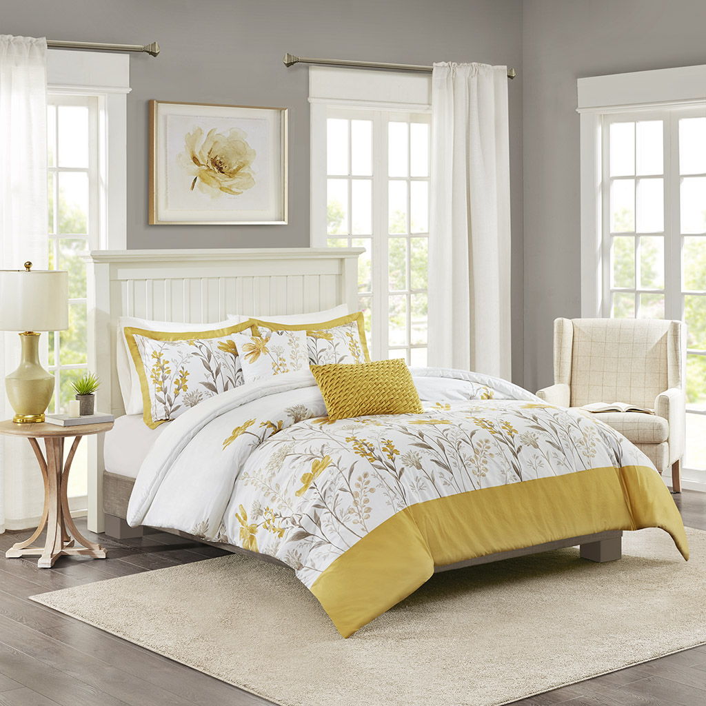 Meadow - King 5 Piece Comforter Set - Yellow