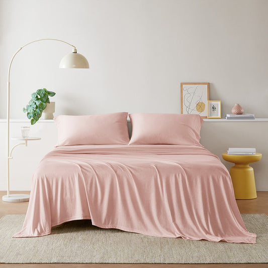 Blend Jersey Knit - 3 Piece Twin Long All Season Sheet Set - Blush Intelligent Design