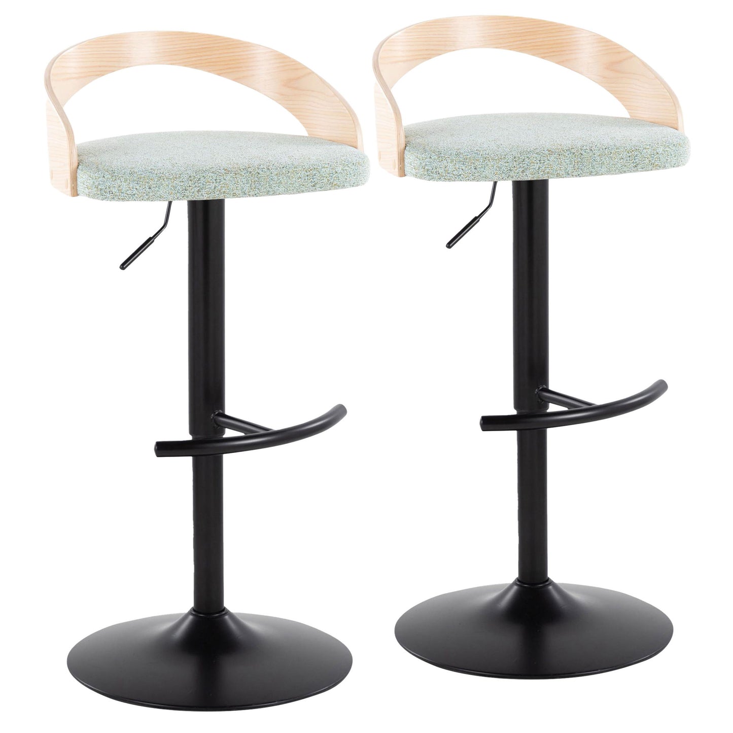 Grotto - Contemporary Adjustable Barstool With Swivel & Rounded T Footrest (Set of 2) Lumi Source