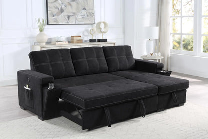 Toby - Woven Fabric Reversible Sleeper Sectional Sofa With Storage Chaise Cup Holder Charging Ports And Pockets Lilola Home