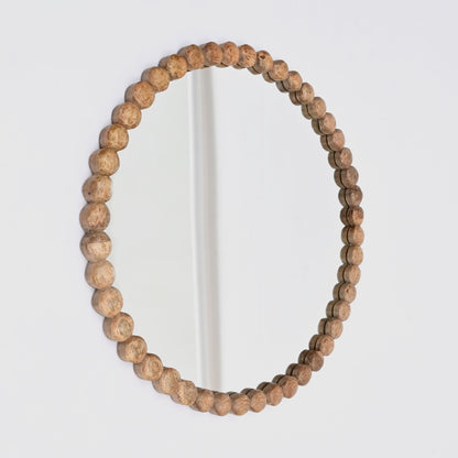 Decorative Round Hanging Wall Mirror With Bead Design Frame - Natural Daily Nest