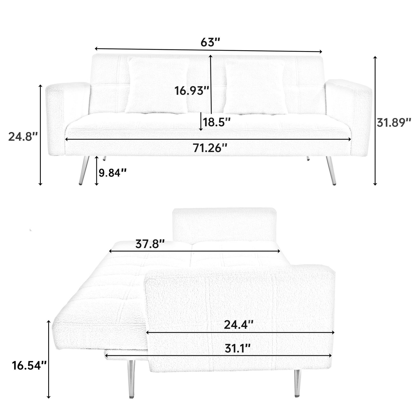 Teddy Fleece Sofa Bed With Luxurious Throw Pillows Home Essentials