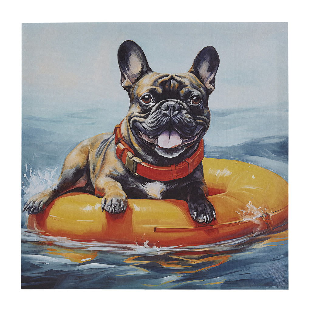 Beach Dogs - Frenchie Canvas Wall Art - Blue Multi