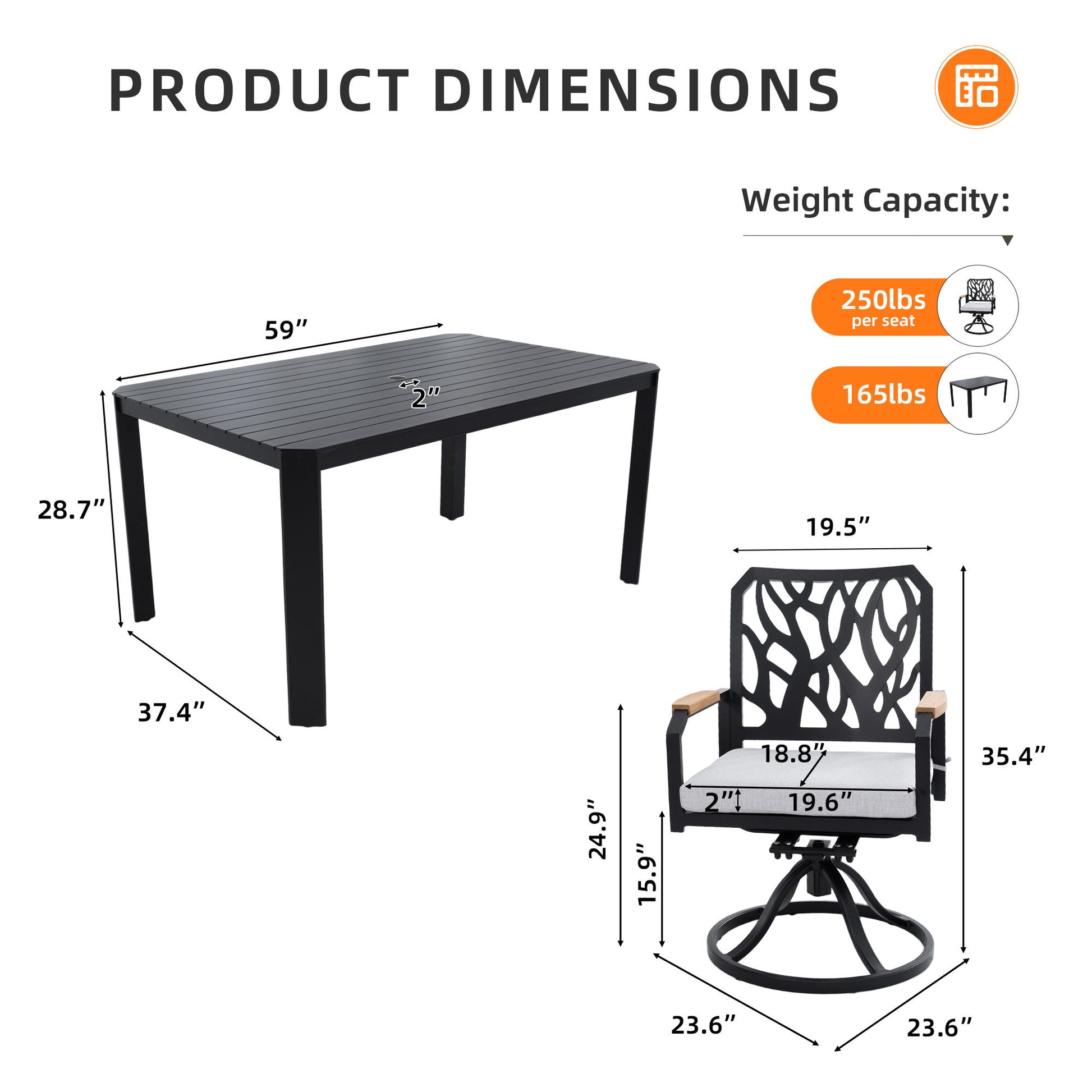 Outdoor Patio Furniture Dining Set With Sunbrella Fabric, Rectangular Table With Umbrella Hole Life Outside