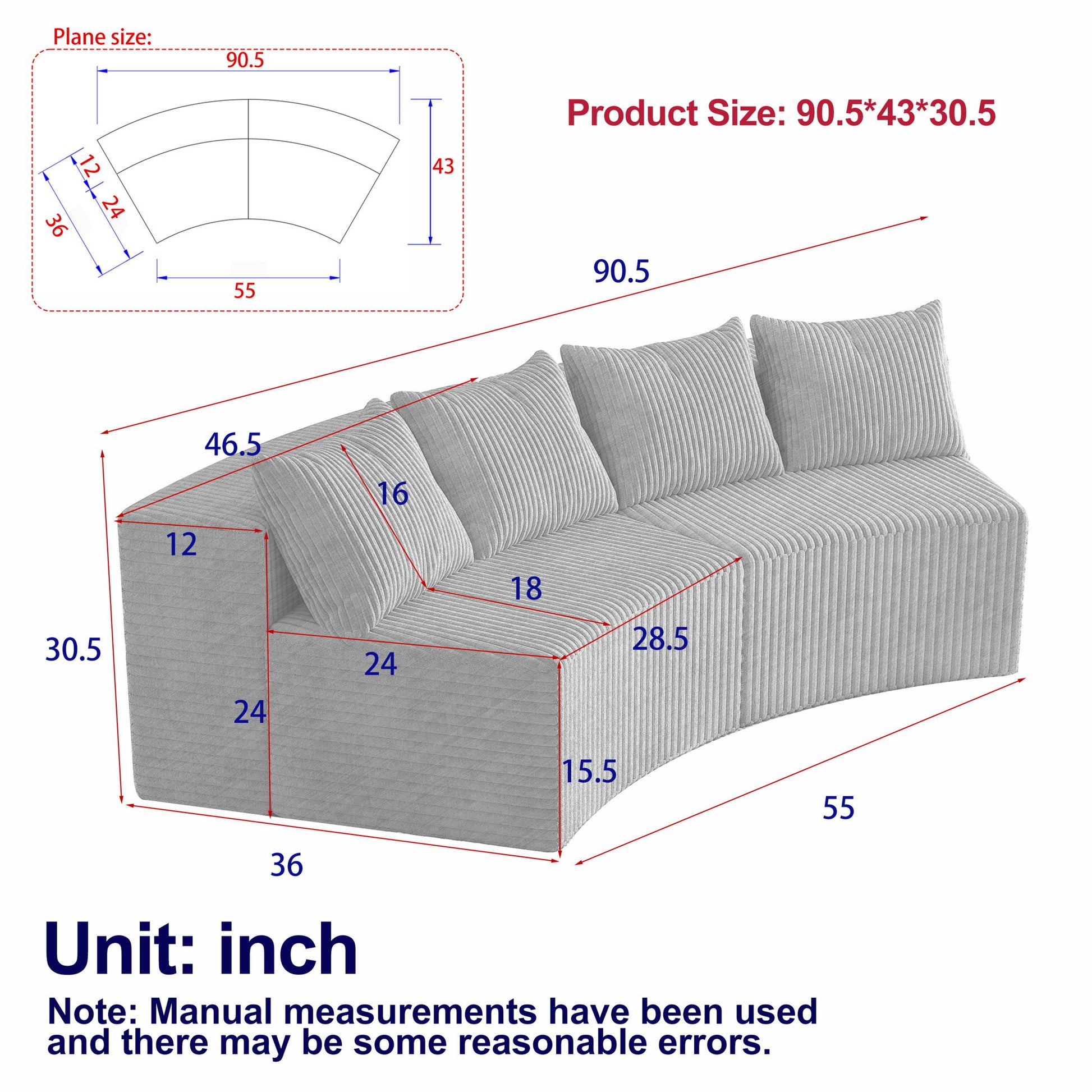 Curved Sectional Sofa With 4 Pillows, Modular Semi Circular Design Home Essentials