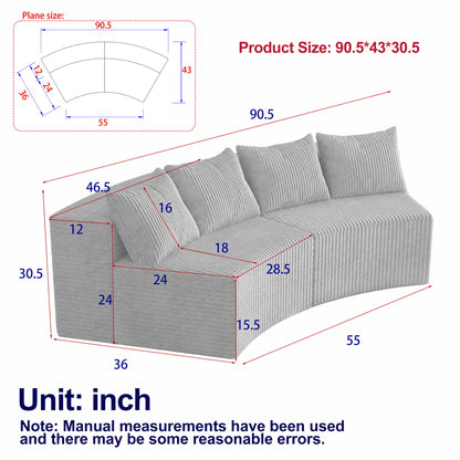 Curved Sectional Sofa With 4 Pillows, Modular Semi Circular Design Home Essentials