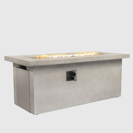 Concrete 60" Rectangular Propane Gas Fire Pit Table With 60000 Btu For Outdoor Spaces - Light Gray Home Essentials