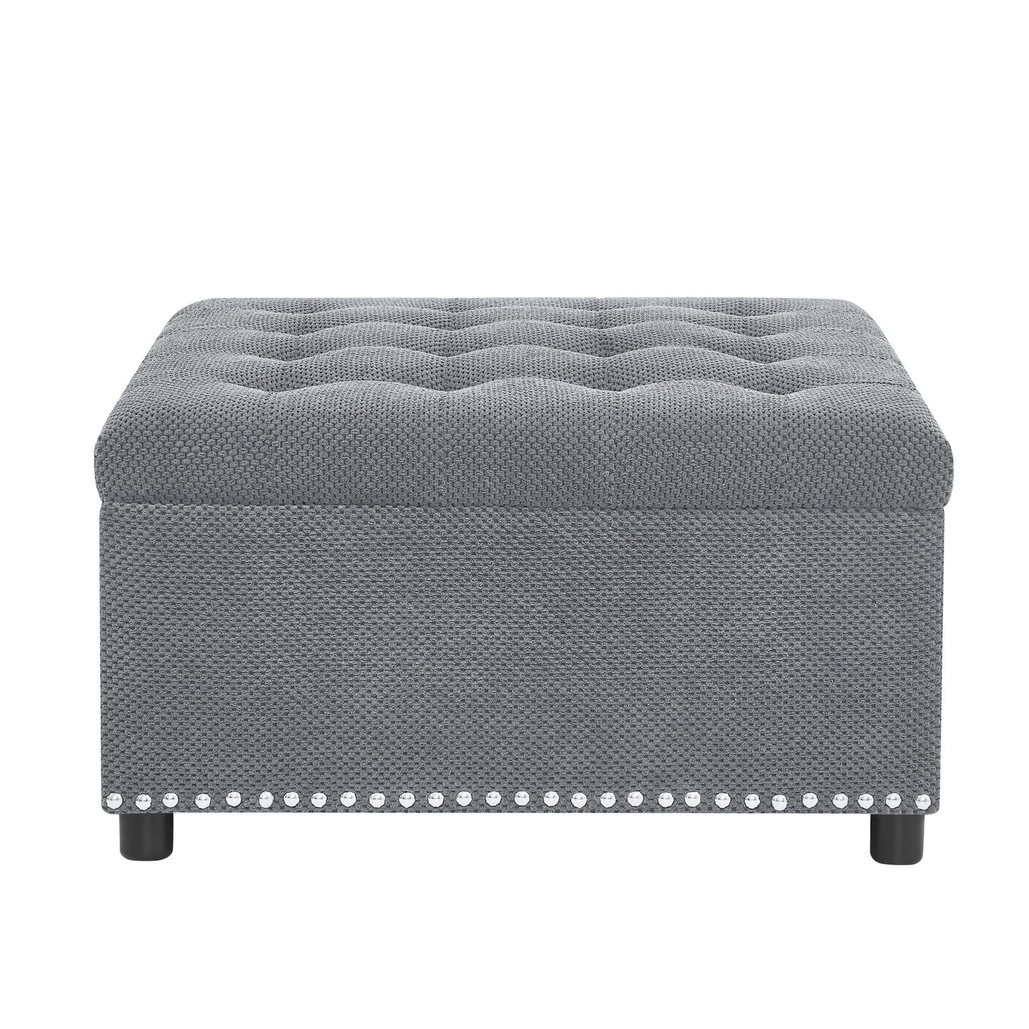 Square Tufted Storage Ottoman With Nailhead Trim Home Essentials