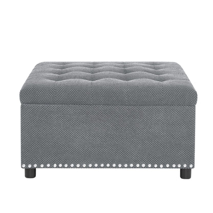 Square Tufted Storage Ottoman With Nailhead Trim Home Essentials