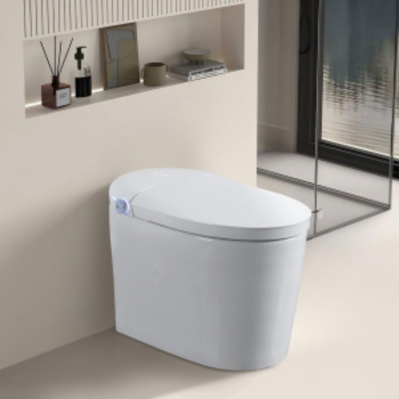 Tankless Smart Toilet With Bidet Built In, 1 Piece, Auto Flush, Auto Open / Close, Heated Seat, Bubble Wash, Warm Water And Dry, Adjustable Temp, Remote Control Side Know - White Daily Nest