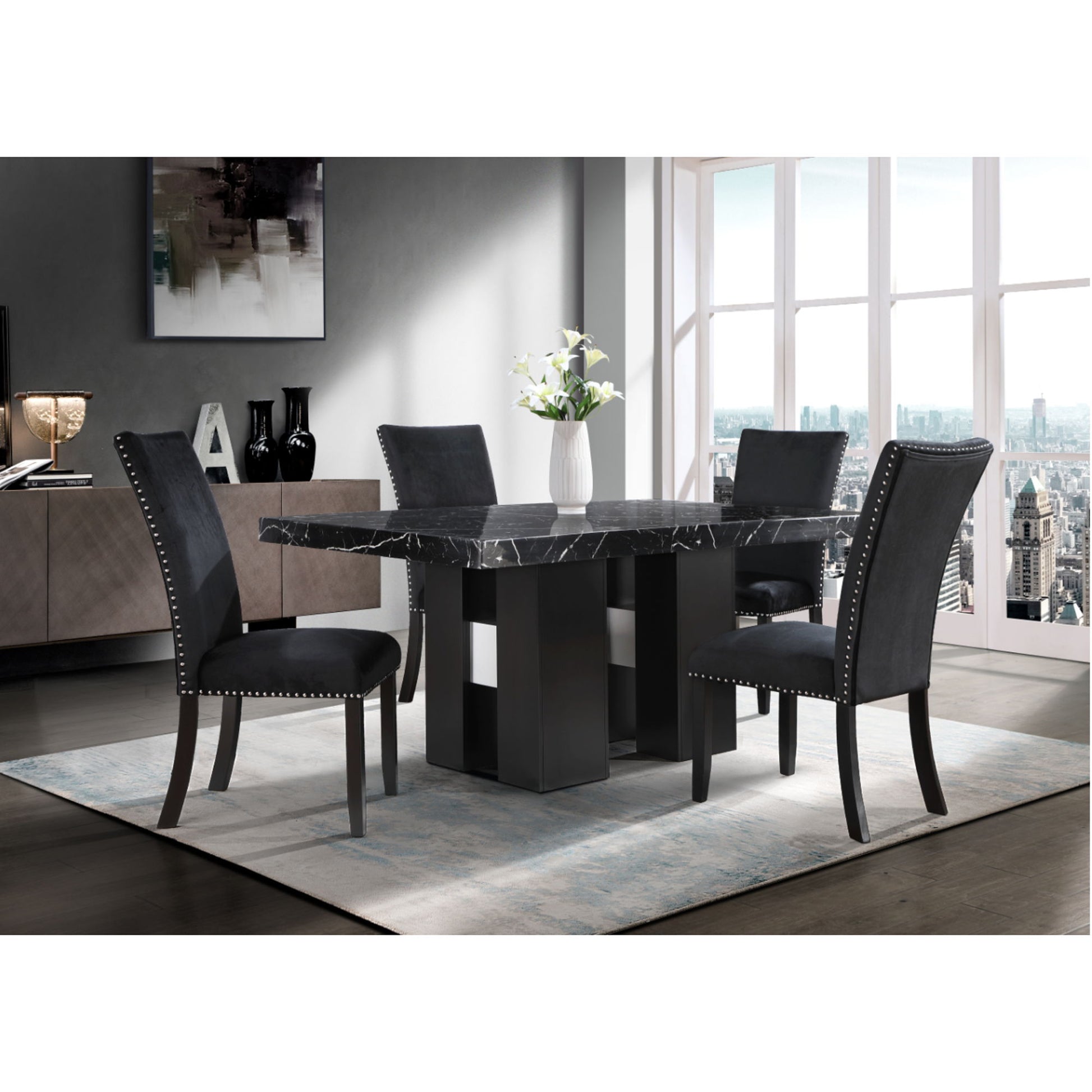 Jhoanna - 5 Pieces Dining Table Set - Black Global Furniture USA